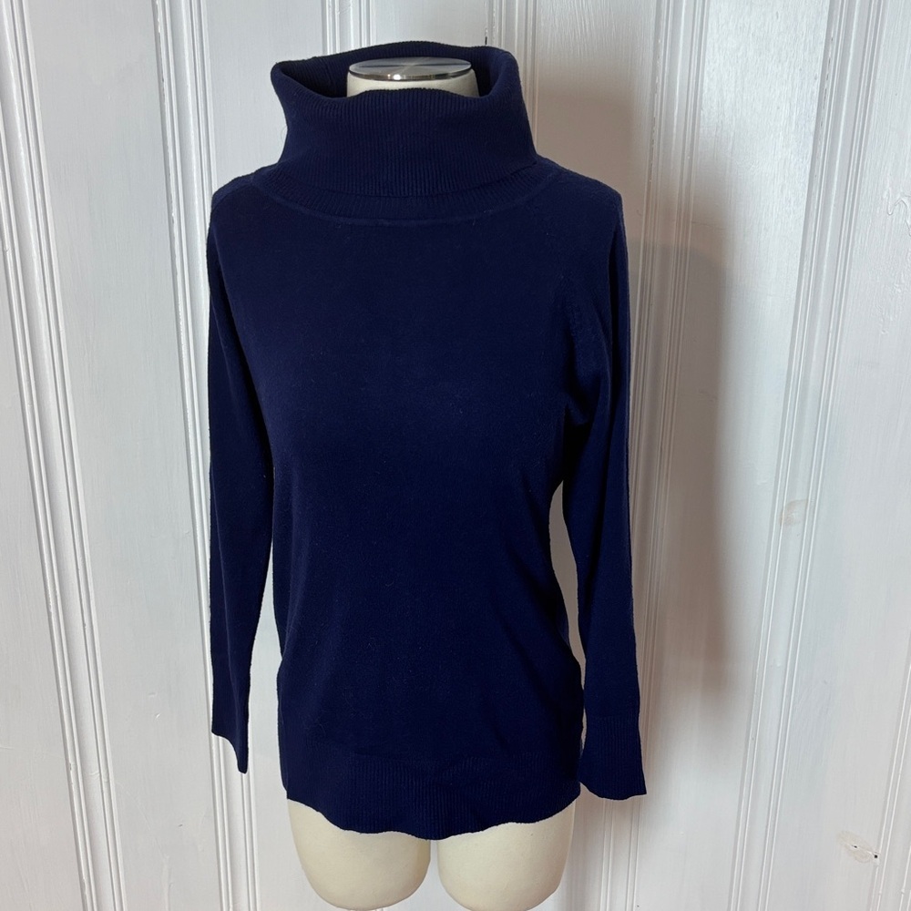 VILA MILANO Soft Navy Turtleneck Sweater Stretch Knit - size Large (estimated)